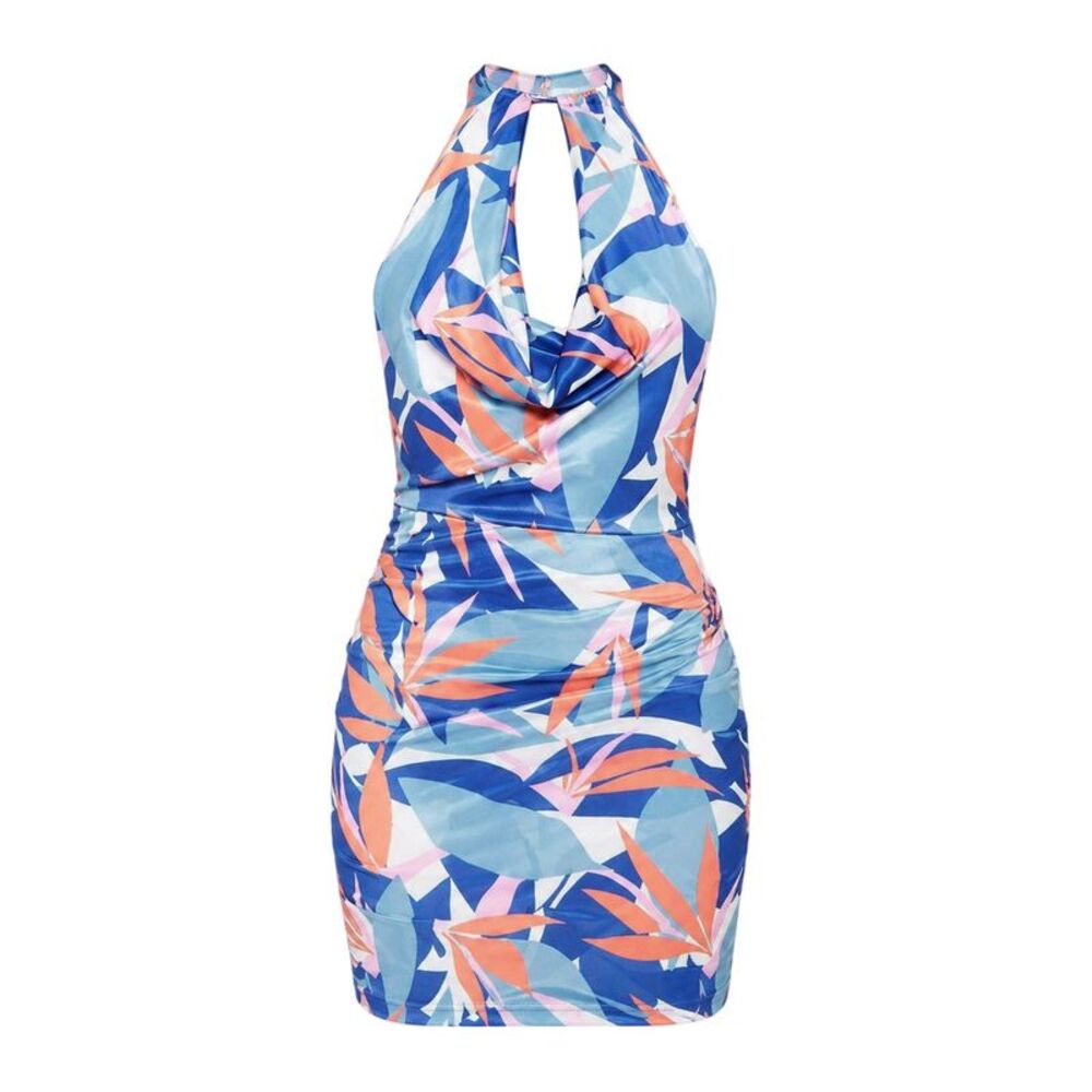 Missy Empire Womens/Ladies Slinky Abstract Halter Neck Mini Dress / Blue/Multico